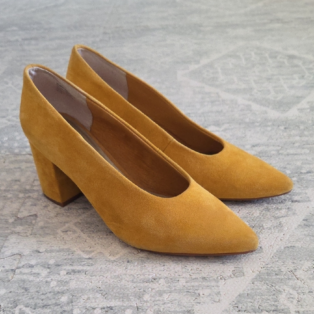 Mustard Block Heel Pumps